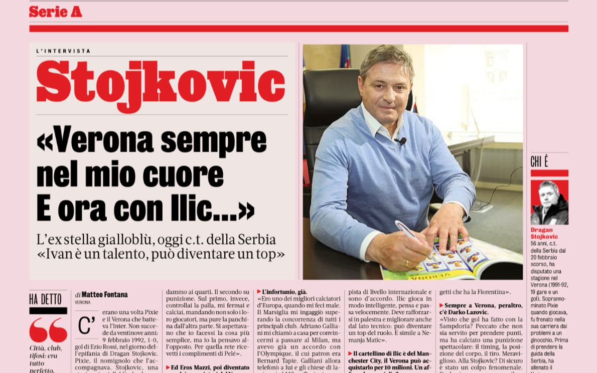 La pagina della Gazzetta con Dragan Stojkovic