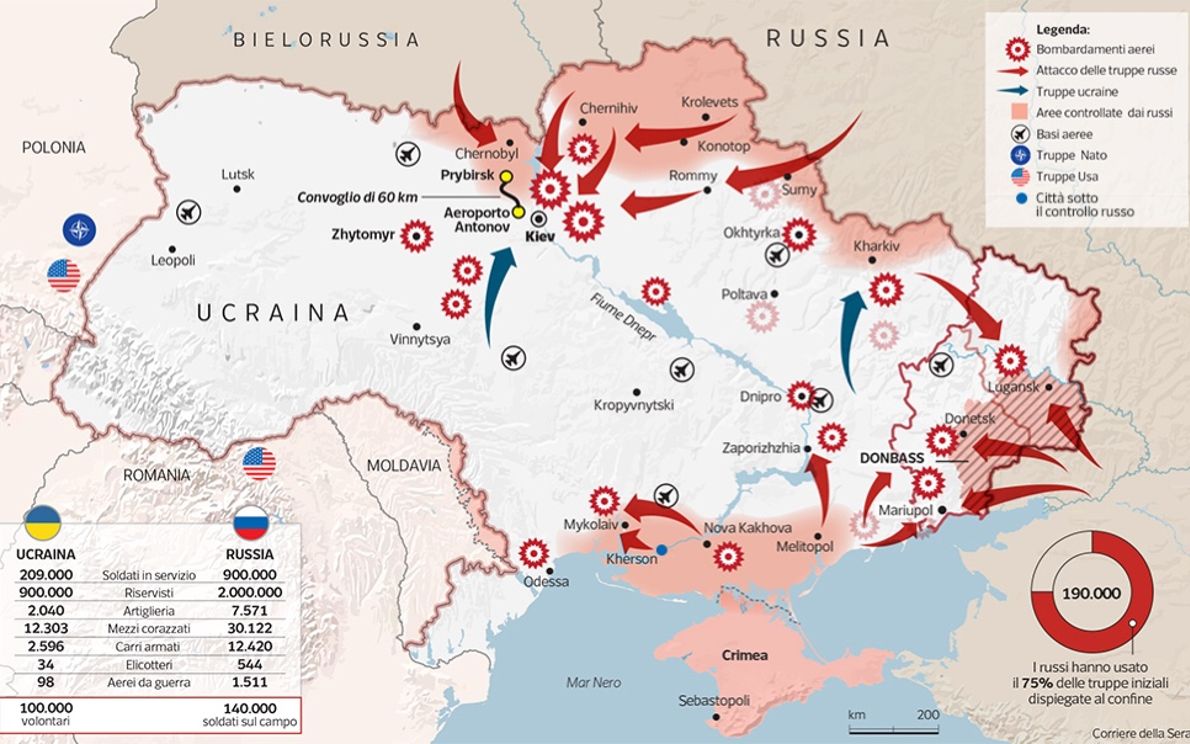 Mappa guerra in Ucraina (foto Corriere.it)