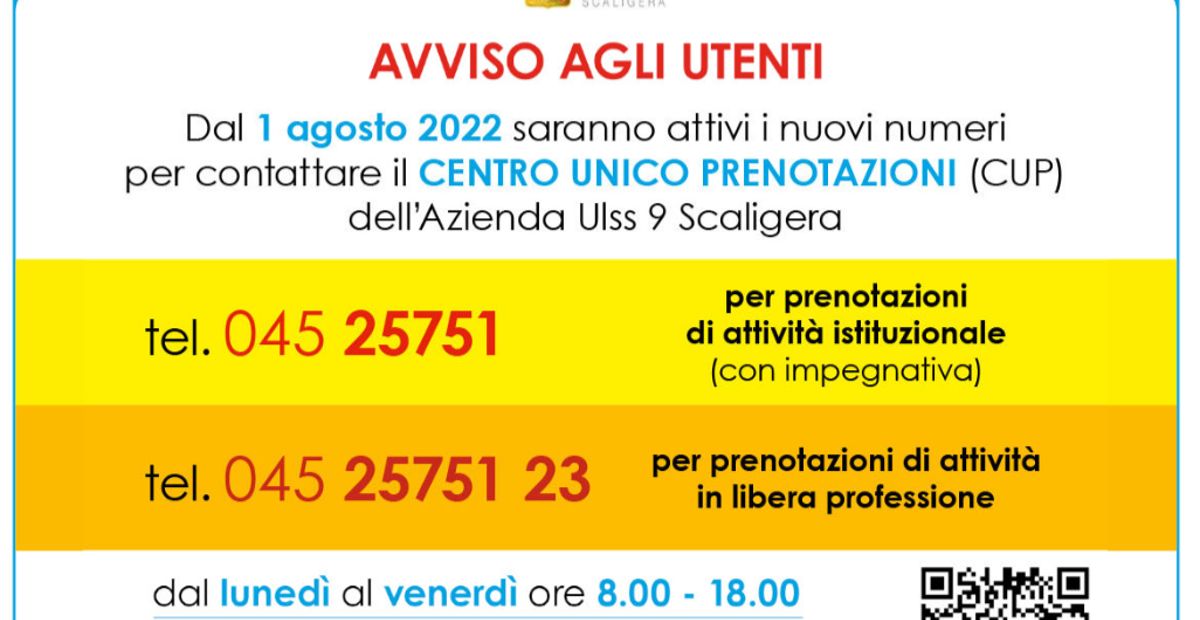 Ulss 9: Nuovi Numeri Di Telefono Del Centro Unico Prenotazioni ...