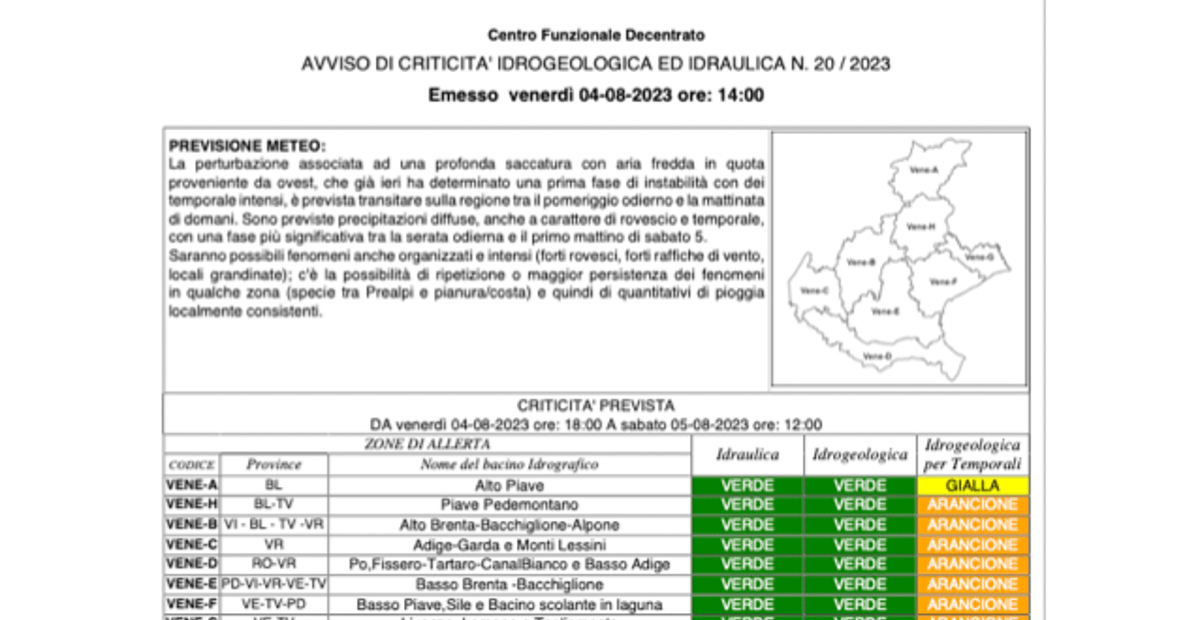 In Arrivo Il Maltempo, Stato Di Allerta Della Protezione Civile Fino ...