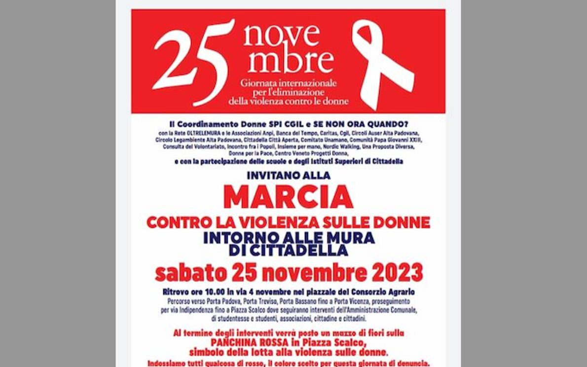 Marcia contro la violenza sulle donne, a Cittadella l'iniziativa del