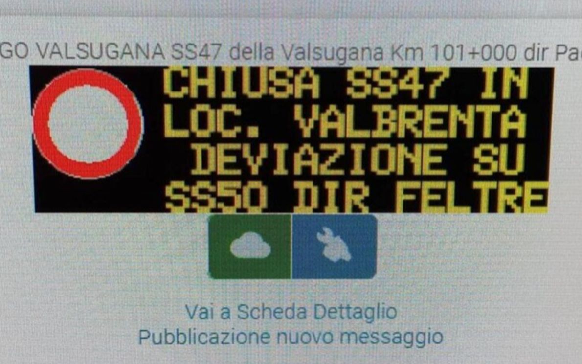 Frana in Valbrenta, chiusa la strada statale 47 nel tratto