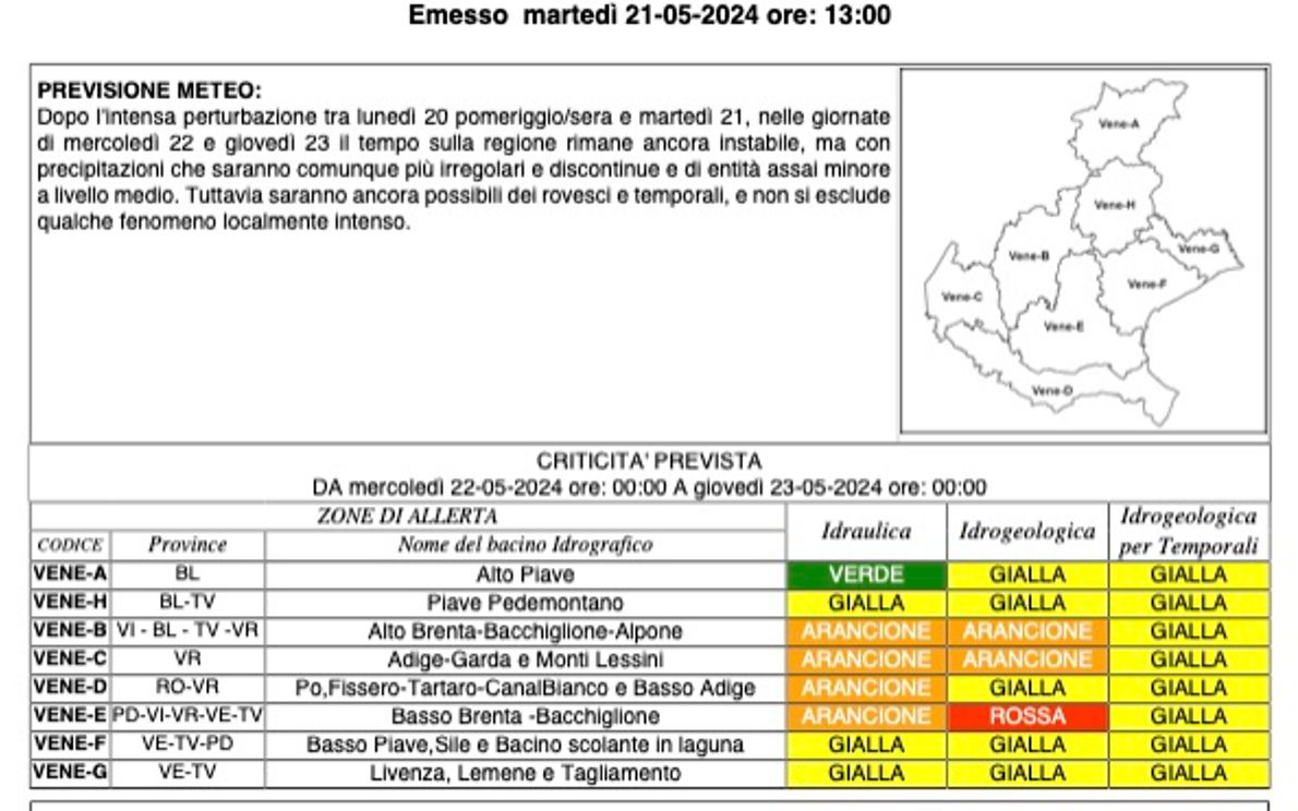 Bollettino maltempo in Veneto