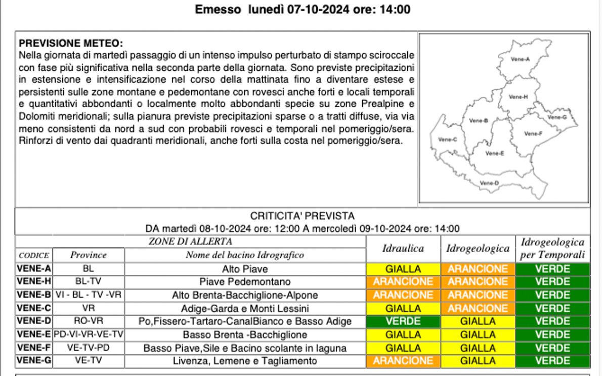 Allerta meteo 07 ottobre