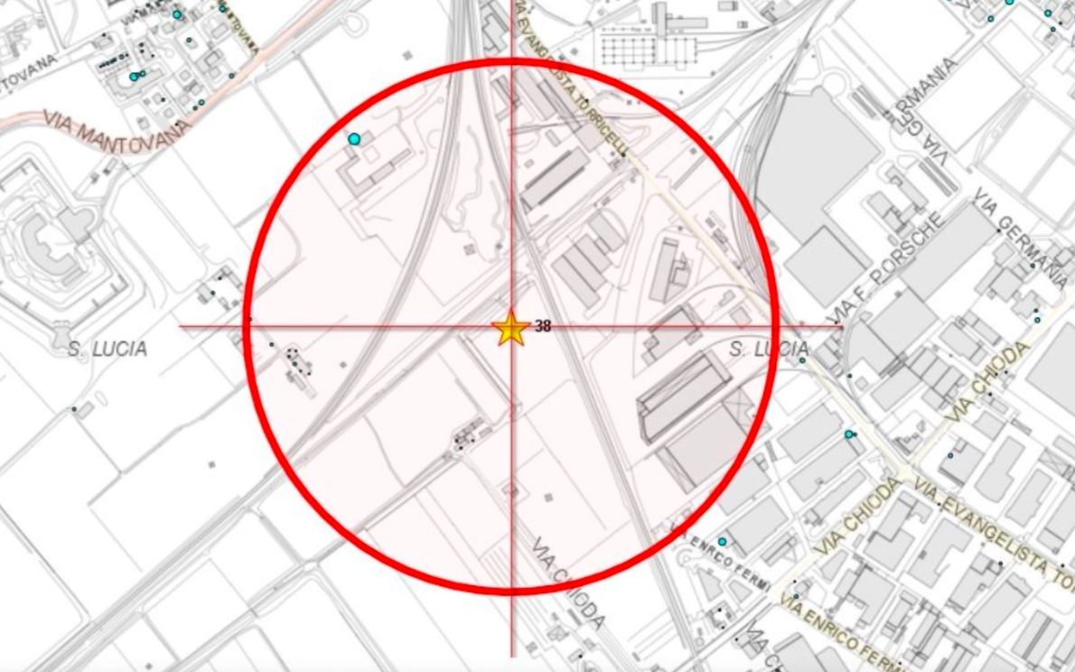 La mappa della zona di evacuazione