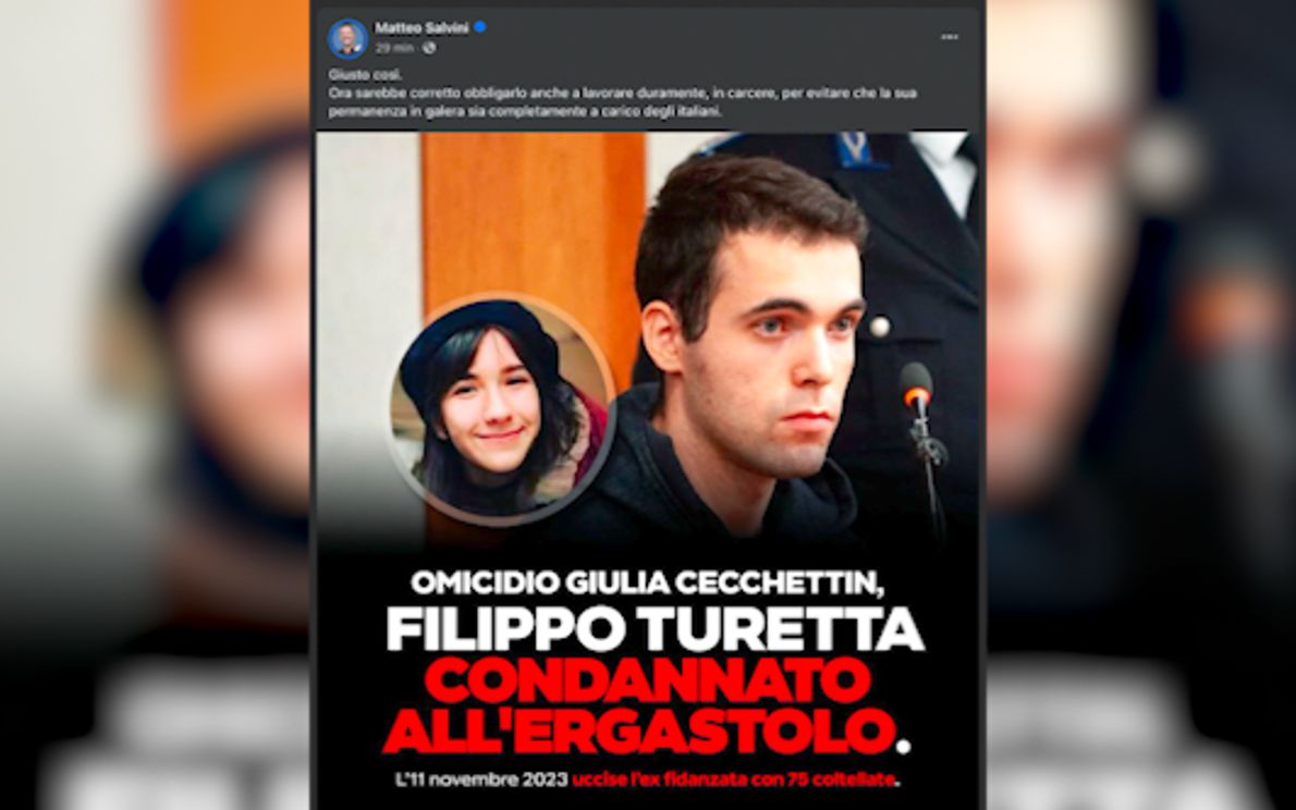 Salvini su ergastolo a Turetta