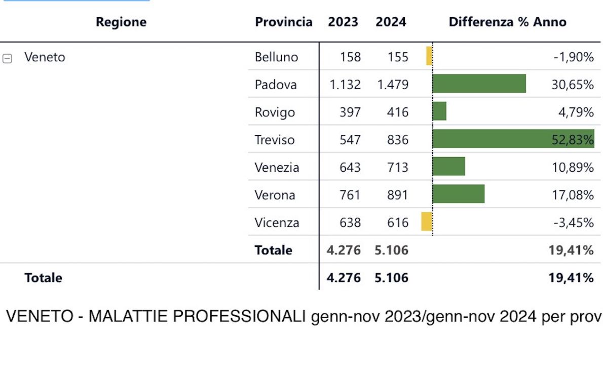 Numeri malattie professionali in Veneto (CGIL)
