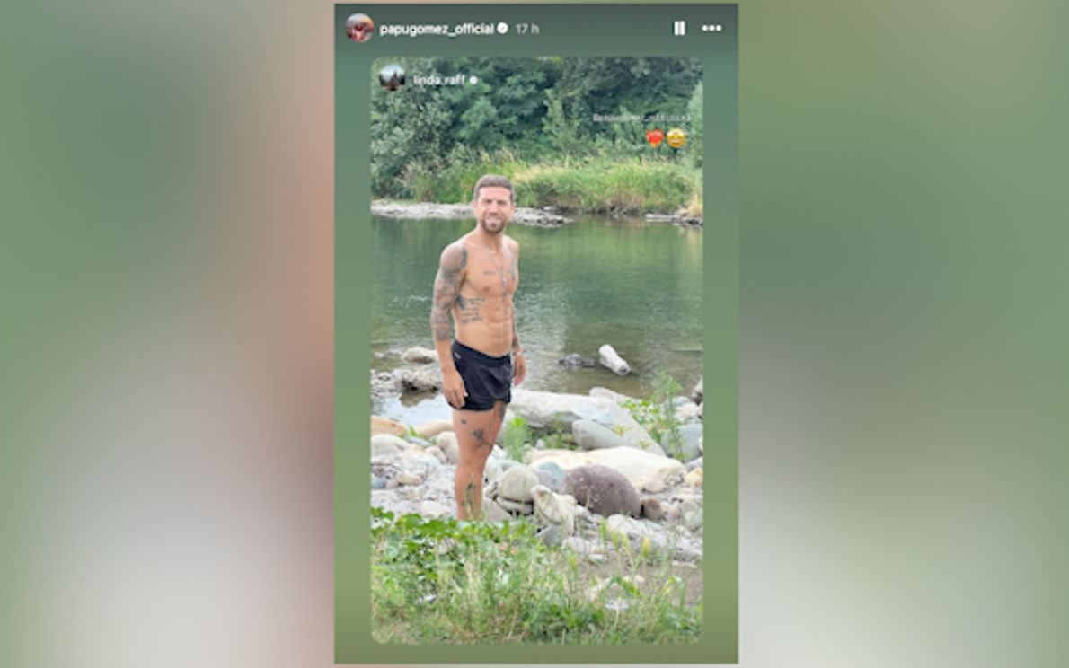 el Papu Gomez con la famiglia al lago