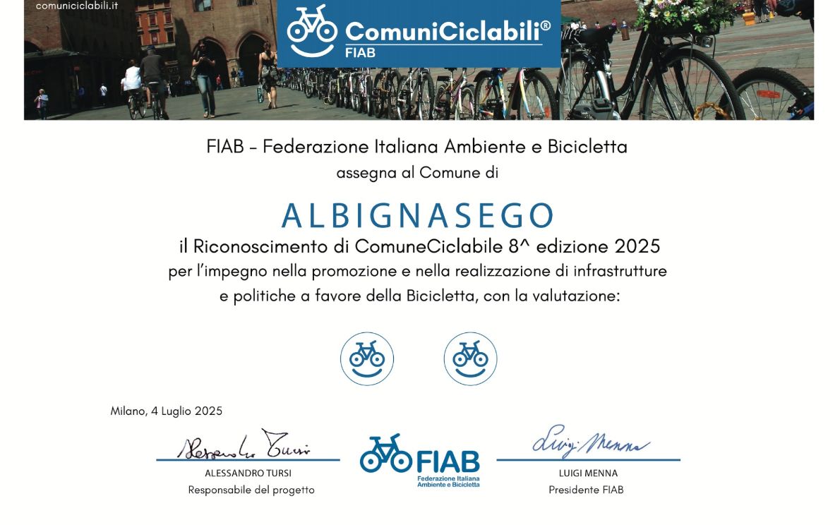 Attestato Abignasego Comune ciclabile