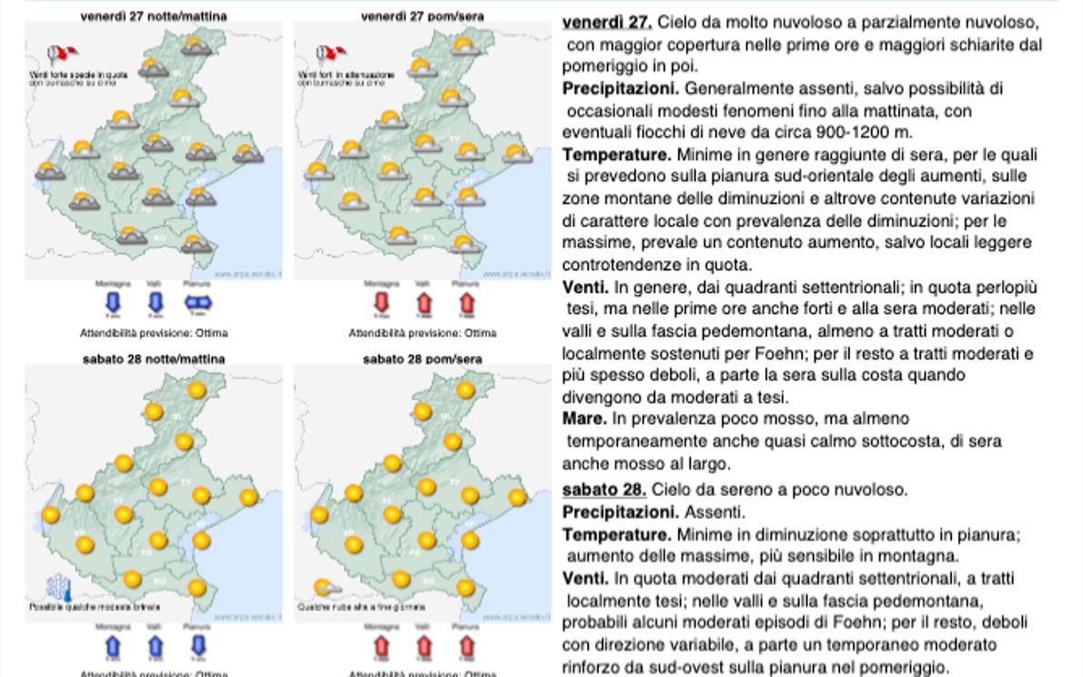 Previsioni meteo Arpav