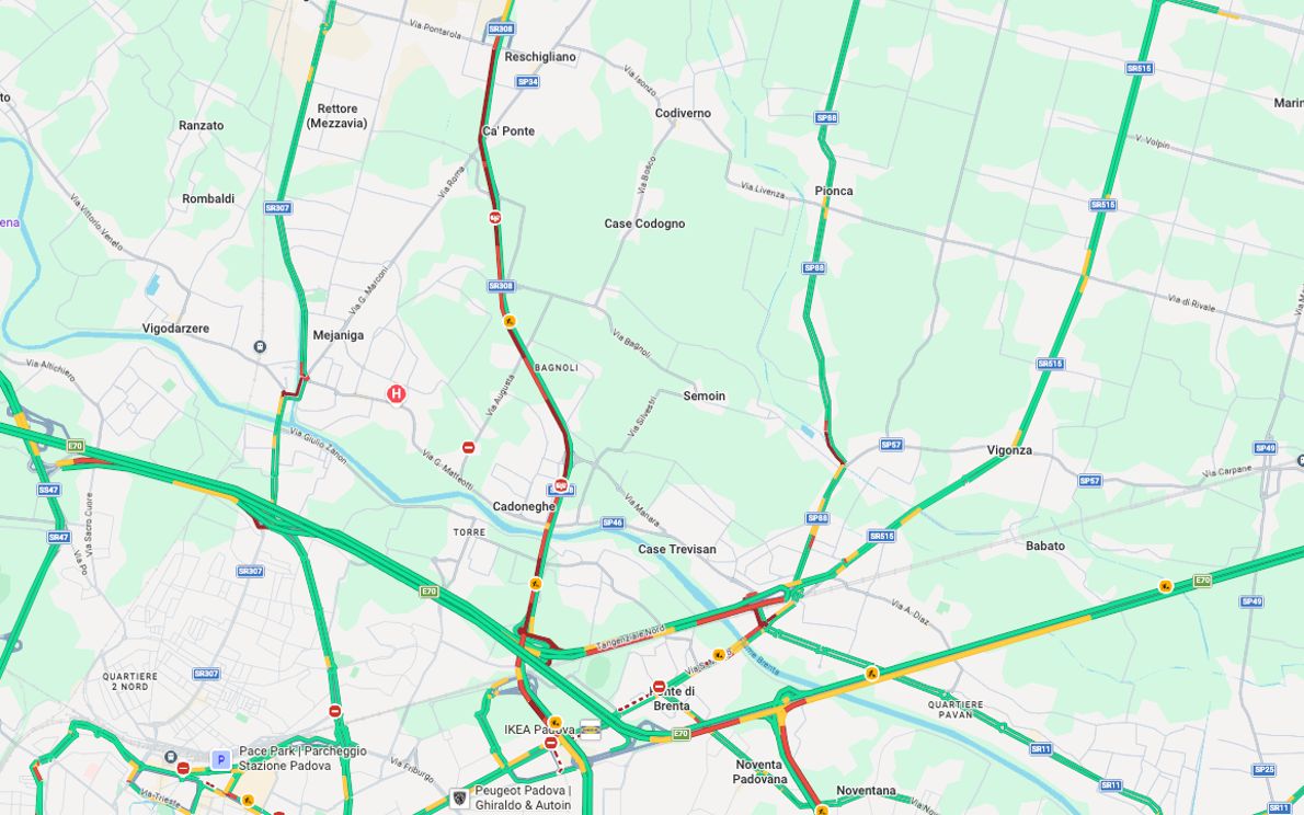 Traffico SR 308, 2 aprile (foto: Google Maps)