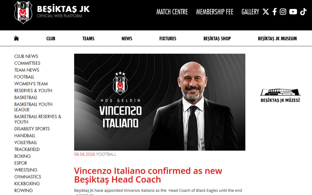 Italiano al Besiktas, foto bjk.com.tr