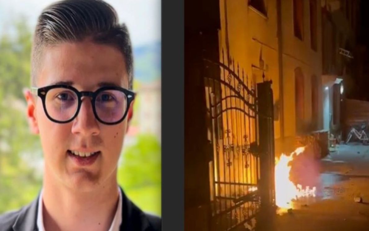 Adriano Cappellari e fiamme davanti all’abitazione