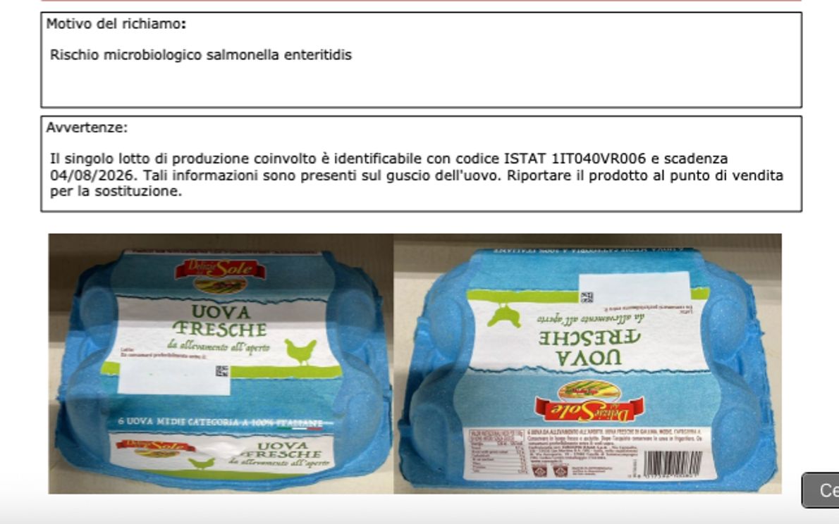 Uova ritirate dal commercio